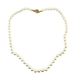 Glass Imitation Pearls Vintage Style 6mm Bridal Hand Knotted Gold Tone Necklace